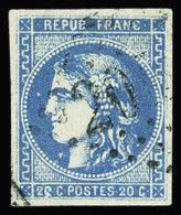 Obl N°46B Variété "2cc" Au Lieu De 20c Bleu, Tache Blanche Sous Le Menton, Obl., TB - 1870 Emisión De Bordeaux