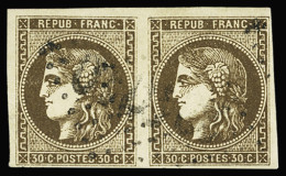 Obl N°47 30c. Brun, En Paire, Obl. GC (1 Timbre Ld), TB D'aspect. Signé A. Brun - 1870 Emission De Bordeaux