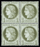 Bloc De 4,**,* N°50 1c Vert-olive En Bloc De 4, Légère Demi-charnière Sur Un Timbre, Très Frais, TTB - 1871-1875 Cérès