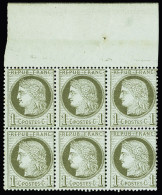 Bloc De 4,** N°50 1c Vert-olive  En Bloc De 6, Bdf, Neuf ** (* Sur Le Bdf), TB, Tous Signés Calves - 1871-1875 Cérès