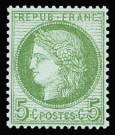 * N°53g 5c. Vert Jaune/ Verdâtre, Bien Centré, Neuf *, TTB - 1871-1875 Cérès