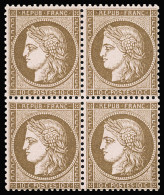Bloc De 4,**,* N°58 10c Brun Sur Rose En Bloc De 4 Neuf * (paire Du Bas **), Très Frais, TB, R. Signé Roumet, Cert. Sche - 1871-1875 Cérès