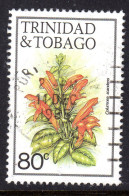 TRINIDAD & TOBAGO - 1983 FLOWERS 80c STAMP W14 S/W No IMPRINT FINE USED SG 644A - Trinidad & Tobago (1962-...)