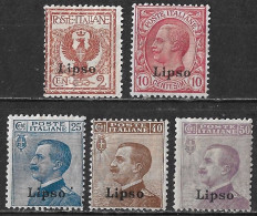 DODECANESE 1912 Italian Stamps With Black Overprint LIPSO 5 Values From The Set Vl. 1-3-5/7 MH - Dodecaneso
