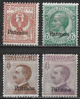 DODECANESE 1912 Italian Stamps With Black Overprint PATMOS 4 Values From The Set Vl. 1-2-6-7 MH - Dodekanesos