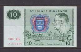 SWEDEN - 1981 10 Kronor AUNC/XF Banknote As Scans - Schweden