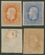 Essai - épreuve De La Planche (émission 1869) Sur Papier Blanc 25C Bleu Et Orange / Brun (STES1673, 1678) - Essais & Réimpressions