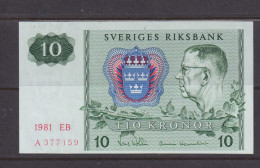 SWEDEN - 1981 10 Kronor AUNC/XF Banknote As Scans - Suède