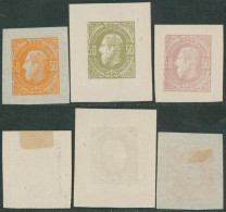Réimpression De La Planche (émission 1869) Sur Papier Blanc 50C (sans Mot ESSAI Au Verso) En 3 Coloris. - Proeven & Herdruk