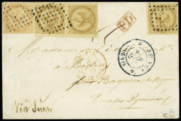 Lettre Colonies Générales N°3 En Paire + 5 OBL Losange De Points + CAD Bleu "Réunion St Denis" (1865) Sur Lettre Pour Ba - Autres & Non Classés