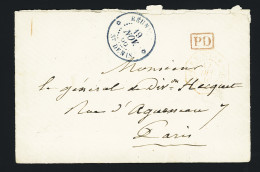 Lettre Lettre En Franchise Avec CAD Bleu "Réunion St Denis" (1866) Et Au Verso Cachet Rouge Imprimé Avec Ancre "Gouverne - Otros & Sin Clasificación