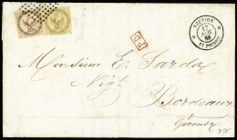 Lettre Col. Gen. N°3+5 OBL Losange De Points Muet + CAD "Réunion St Pierre" (1868) Sur Lettre Pour Bordeaux. Jolie Pièce - Autres & Non Classés