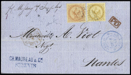 Lettre Col. Gen. N°3 + 5 OBL Losange De Points Muet + CAD Bleu "Réunion St Denis" (1868) Sur Lettre Pour Nantes Avec Arr - Autres & Non Classés