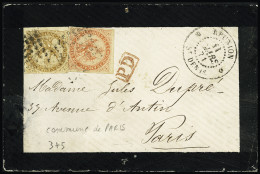 Lettre Col. Gen. N°3 + 5 OBL Losange De Points + CAD "Réunion St Denis" (11 Mars 1871) Sur Env. De Deuil Pour Paris Sans - Sonstige & Ohne Zuordnung