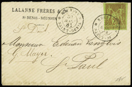 Lettre Col. Gen. N°42, 20c Brique Sur Vert, OBL CAD "Réunion Saint Denis" (1881) Répété à Côté Sur Lettre Pour Saint Pau - Other & Unclassified