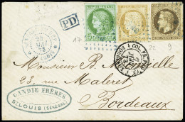 Lettre Colonies Générales N°9 + 17 + 22 OBL Losange De Points Bleu + CAD "Sénégal Et Dep. St Louis" (1873) Sur Lettre Po - Cartas & Documentos