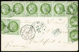 Lettre Col. Gen N°17, 10 Pièces (4 Ex. Repliés) OBL Losange De Points Bleu "GOR" + CAD Bleu "Sénégal Et Dep Gorée" (1874 - Covers & Documents