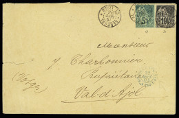 Lettre Colonies Générales N°49+ 50 OBL CAD "Sénégal St Louis" (1893), à Côté CAD Bleu "Corr D. Arm. Lig. J Paq. F. N°2"  - Briefe U. Dokumente