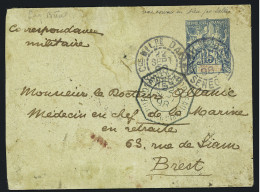 Lettre Env. Entier Postal 15c Groupe OBL CAD Rond "Cce Milre Dakar Sénégal" (1898) Avec Au Verso Grand Cachet Bleu "le C - Covers & Documents