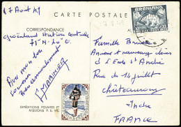 Lettre Groenland N°7 OBL "Godthaab" (27 Aout 49) Sur CP EPF Aurore Boréale écrite Par Camille Marinier Membre De La 2ème - Other & Unclassified