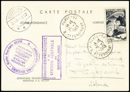 Lettre N°829 OBL Paris 62 (25.7.49) Sur Carte Postale EPF (aurore Boréale) Avec CAD De Transit Godhavn (21.8.50) (carte  - Autres & Non Classés