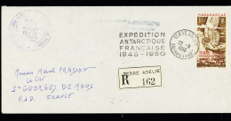 Lettre TAAF PA N°1 OBL CAD "Terre Adélie Antarctique" (22.6.1950)sur Env Recommandée Avec Griffe 4 Lignes De L'expéditio - Sonstige & Ohne Zuordnung