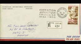 Lettre TAAF PA N°1 OBL CAD "Terre Adélie Antarctique" (22.6.1950) Sur Env Recommandée Avec Griffe 4 Lignes De L'expéditi - Otros & Sin Clasificación
