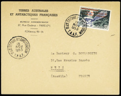 Lettre TAAF N°1 OBL CAD "Iles St Paul Et Amsterdam TAAF" (13 Nov 1955) Sur Lettre à En-tête "Terres Australes Et Antarct - Sonstige & Ohne Zuordnung