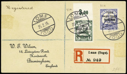 Lettre N°33A + 35A OBL CAD Allemand à Pont "Lome Togo" (1915) Sur Lettre Recommandée Pour La Grande-Bretagne. TB - Briefe U. Dokumente