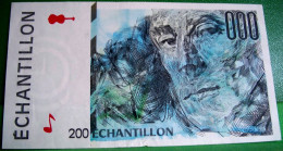 ECHANTILLON 200 FRANCS RAVEL  BLEU . FILIGRANE. FIL DE SECURITE . BILLET DE TEST POUR DISTRIBUTEUR - Specimen