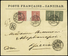 Lettre France N°129 En Paire Interpanneau + N°130 En Paire OBL CAD "Zanzibar" (31 Juil 1904 - Dernier Jour D'existence D - Brieven En Documenten