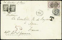 Lettre Grande-Bretagne N°73 En Paire + 76 OBL Duplex 324 + CAD Guernsey (1885) Sur Lettre Pour Agen Avec Timbres-taxe 17 - Marcofilia