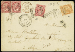 Lettre Italie N°15 + 19, 3 Pièces OBL Rect De Points 14 + CAD "Livorno Raccomand Assicu" (1869) Sur Lettre Recommandée P - Zonder Classificatie