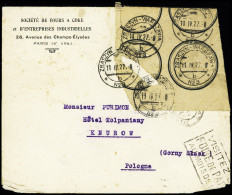 Lettre 1927 Cover From France To Knurow, Damaged In Transit And Repaired With Polish Post Labels And "Zbaszyn-Warszawa"  - Otros & Sin Clasificación