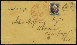 Lettre 1847 10c Black On Bluish, Clear To Good Margins, Rich Deep Shade, Tied By Red Rectangle Of Bars On Small Envelope - Other & Unclassified