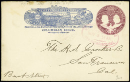 Lettre 1892 Well's Fargo 2c Columbian Issue Postal Stationery Used Locally In San Francisco, Cancelled By Violet WF Expr - Sonstige & Ohne Zuordnung