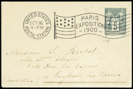 Lettre 1900 5c & 10c Postal Stationery Cards Cancelled By PARIS EXPOSITION 1900 UNITED STATES POSTAL STATION "Flag" Pmk, - Autres & Non Classés