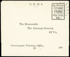 Lettre OHMS Free Frank Postal Stationery Wrapper Used To Attorney-General In Suva, Very Fine, Scarce - Fiji (1970-...)