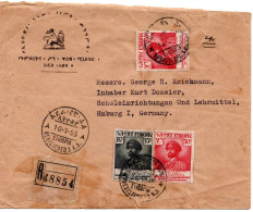 70526 - Äthiopien - 1955 - 2@50c Haile Selassie MiF A R-Bf REGISTERED A.A. -> HAMBURG (Westdeutschland) - Etiopia