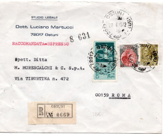 70528 - Italien - 1972 - 150L Eilmarke MiF A R-EilBf OSTUNI -> ROMA TELEGRAFO - 1971-80: Marcophilia