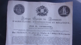 XIX EME 1849 M ARNHEITER  13 RUE CHILDEBERT PARIS ST GERMAIN DES PRES FABRIQUE AGRICULTURE HORTICULTURE INSTRUMENT - 1800 – 1899