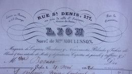 XIX EME 1842 277 RUE SAINT DENIS MAISON DES BAINS LION // MOULUSSON LINGERIES CAPOTTES PERCULE... - 1800 – 1899