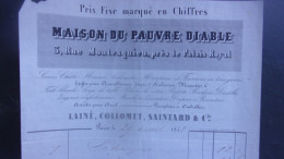 XIX EME 1843 PARIS  3 RUE  MONTESQUIEU PRES PALAIS ROYAL MAISON DU PAUVRE DIABLE  SOIERIES CHALES TAPIS AUBUSSON .. - 1800 – 1899