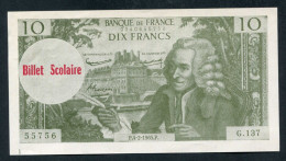 Beau Billet Neuf Scolaire école (10Fr Voltaire) Specimen à Usage Pédagogique - Années 60 - School Bank Note - Specimen
