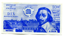 Billet Scolaire école (1000F / 10NF Richelieu) 1959 - Armand Colin - School Bank Note - Fiktive & Specimen