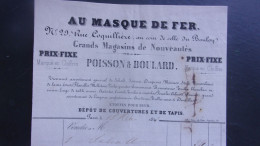 XIX EME 1841 PARIS 29 RUE COQUILLIERE COIN RUE DU BOULOY AU MASQUE DE FER POISSON BOULARD NOUVEAUTES - 1800 – 1899