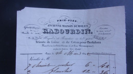 XIX EME 1842 PARIS RUE CROIX DES PETITS CHAMPS 15 RUE MONTESQUIEU 2 RABOURDIN DUMOLET TRICOTS LAINE COTON CRAVATE.. - 1800 – 1899