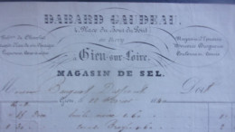 1840 GIEN SUR LOIRE DABARD GAUDEAU 4 PLACE DU BOUT DU PONT EN BERRY FABRIQUE CHOCOLAT MAGASIN DE SEL ... - 1800 – 1899