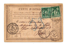 !!! CARTE PRECURSEUR DE 1876 AFFRANCH 10C + 5C TYPE SAGE - Cartoline Precursori