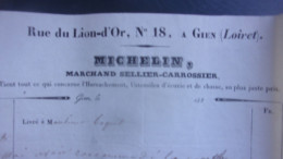 1839 GIEN MICHELIN MARCHAND SELLIER CARROSSIER 18 RUE LION D OR - 1800 – 1899